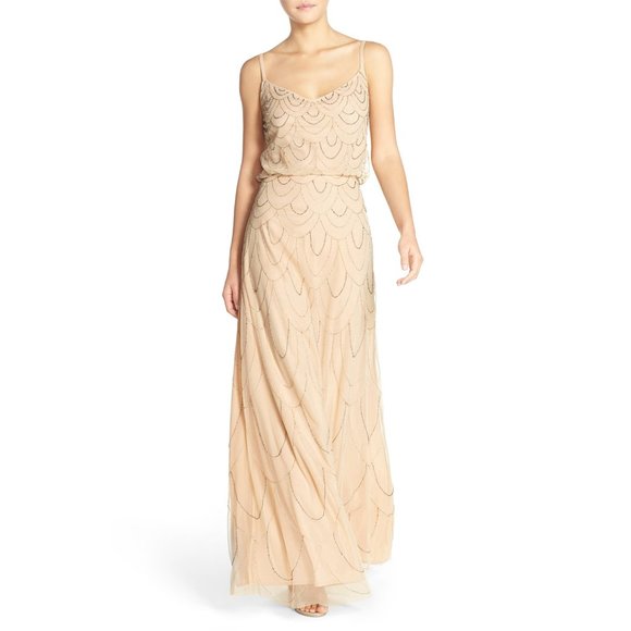 Candela Marseille Beaded Blouson Gown Maxi Dress Formal Evening Gold Cream - Picture 1 of 10